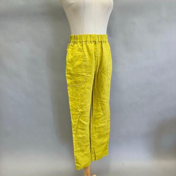 Not Perfect Linen Genova tapered linen Pants Chartreuse size small - Picture 6 of 13